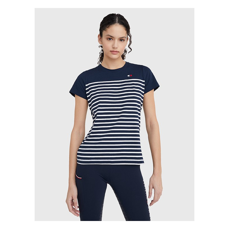 TOMMY EQUESTRIAN ROUND NECK T-SHIRT PARTIALLY STRIPED STYLE DESERT SKY