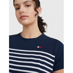 TOMMY EQUESTRIAN ROUND NECK T-SHIRT PARTIALLY STRIPED STYLE DESERT SKY