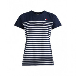 TOMMY EQUESTRIAN ROUND NECK T-SHIRT PARTIALLY STRIPED STYLE DESERT SKY