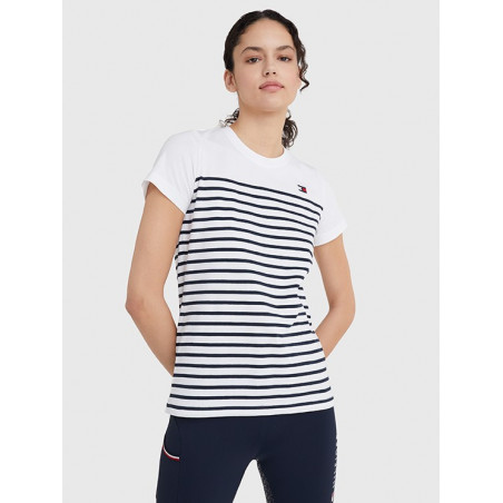 TOMMY EQUESTRIAN ROUND NECK T-SHIRT PARTIALLY STRIPED STYLE TH OPTIC WHITE