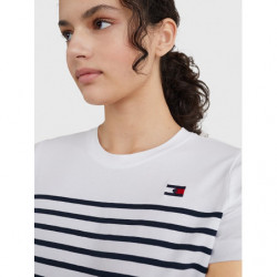 TOMMY EQUESTRIAN ROUND NECK T-SHIRT PARTIALLY STRIPED STYLE TH OPTIC WHITE